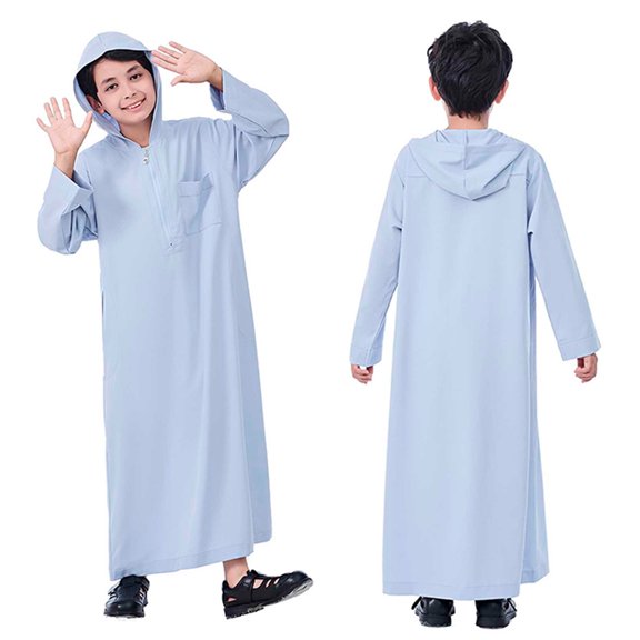 Boy Kaftan Thobe Casual Long Sleeves Dress Crew Neck Kids Robe Grey Robe 5-6 Years