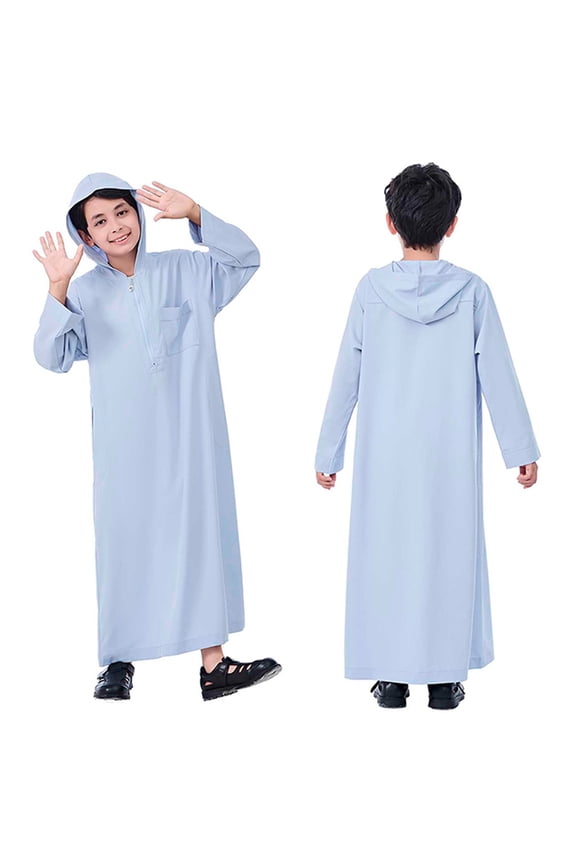 Boy Kaftan Thobe Casual Long Sleeves Dress Crew Neck Kids Robe Grey Robe 5-6 Years