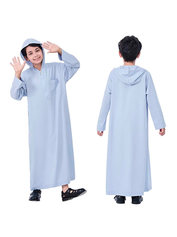 Boy Kaftan Thobe Casual Long Sleeves Dress Crew Neck Kids Robe Grey Robe 5-6 Years