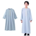 thumbnail image 1 of Boy Kaftan Thobe Casual Long Sleeves Dress Crew Neck Kids Robe Grey Thobe for Boy 7-8 Years, 1 of 9