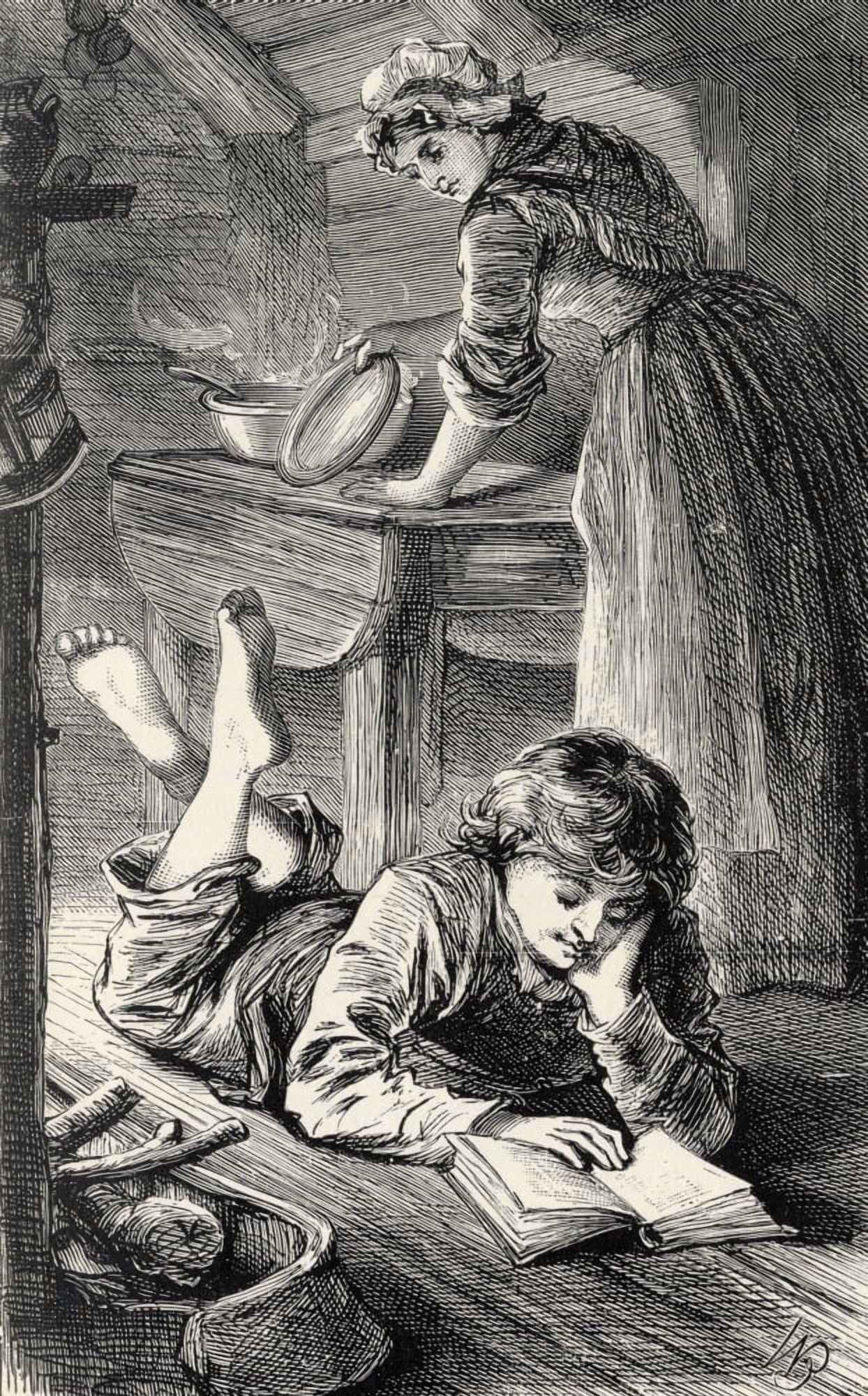 Boy Laying On Floor Reading In Nineteeth Century Home From From Log Cabin To White House By William M Thayer Published By Hodder And Stoughton 1905 Canvas Art - Ken Welsh Design Pics (11 x 18)
