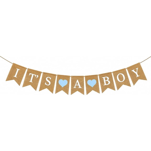 It's A Boy Light Blue Heart Burlap Banner, Rustic Jute Pennant Garland for Baby Boy Shower Gender Reveal Party Fireplace Mantel Front Door Farmhouse Decor Supplies