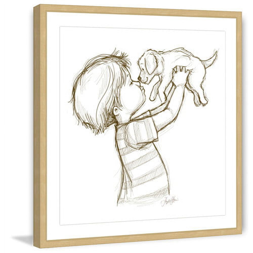 "Boy Loves Puppy" by Phyllis Harris Framed Painting Art Print