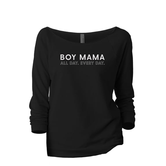 Boy Mama All Day Every Day Women's Fashion Slouchy 3/4 Sleeves Raglan Lightweight Sweatshirt Black 2X-Large