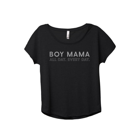 Boy Mama All Day Every Day Women's Fashion Slouchy Dolman T-Shirt Tee Heather Black Medium