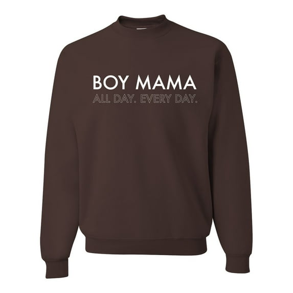 Boy Mama All Day Everyday Mom Son Gift | Mens Mother's Day Crewneck Graphic Sweatshirt, Brown, Small
