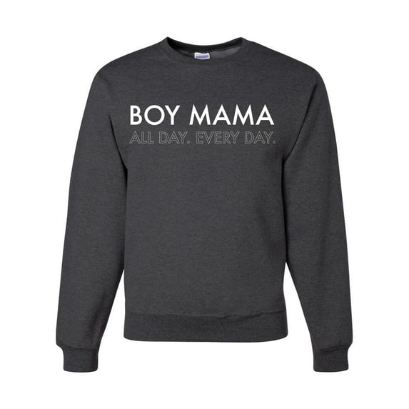 Boy Mama All Day Everyday Mom Son Gift | Mens Mother's Day Crewneck Graphic Sweatshirt, Heather Black, 2XL