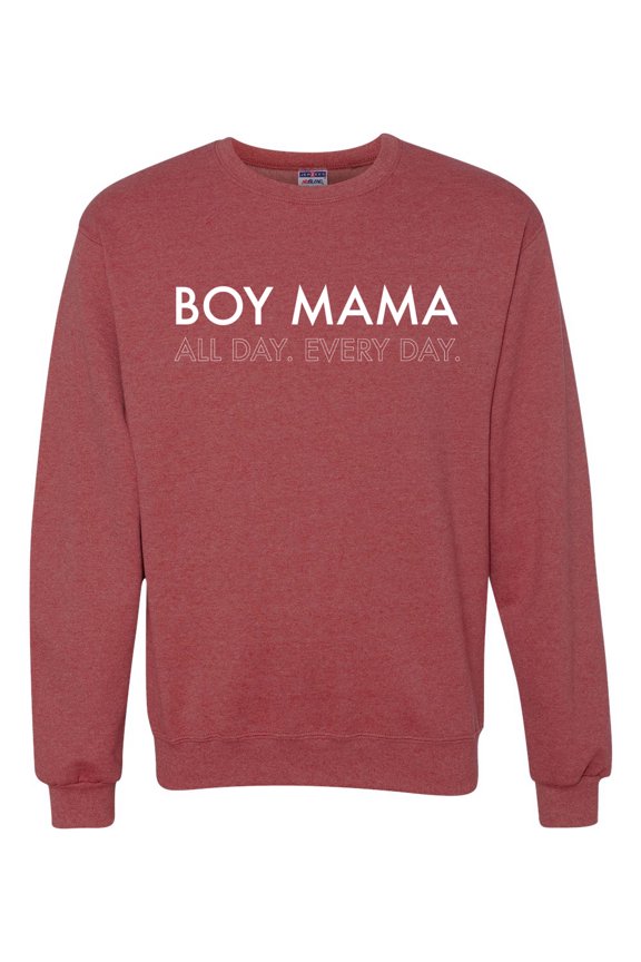 Boy Mama All Day Everyday Mom Son Gift | Mens Mother's Day Crewneck Graphic Sweatshirt, Vintage Heather Red, X-Large