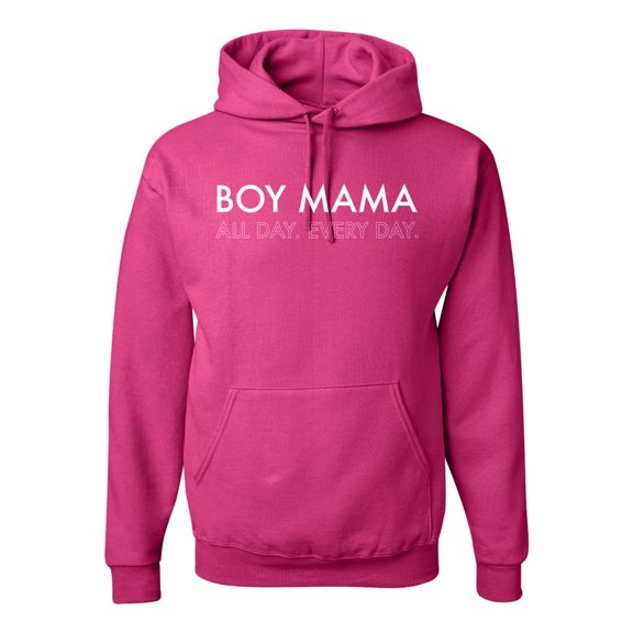Boy Mama All Day Everyday Mom Son Gift | Mens Mother's Day Hooded Sweatshirt Graphic Hoodie, Fuschia, Medium