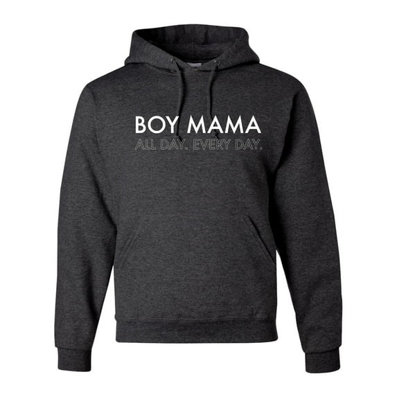 Boy Mama All Day Everyday Mom Son Gift | Mens Mother's Day Hooded Sweatshirt Graphic Hoodie, Heather Black, Medium