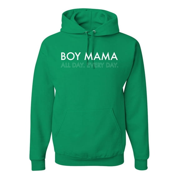 Boy Mama All Day Everyday Mom Son Gift | Mens Mother's Day Hooded Sweatshirt Graphic Hoodie, Kelly, Large