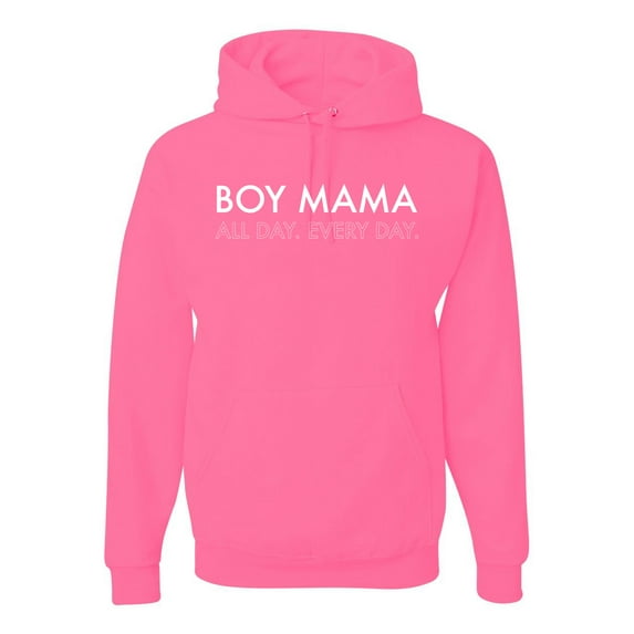 Boy Mama All Day Everyday Mom Son Gift | Mens Mother's Day Hooded Sweatshirt Graphic Hoodie, Neon Pink, 3XL