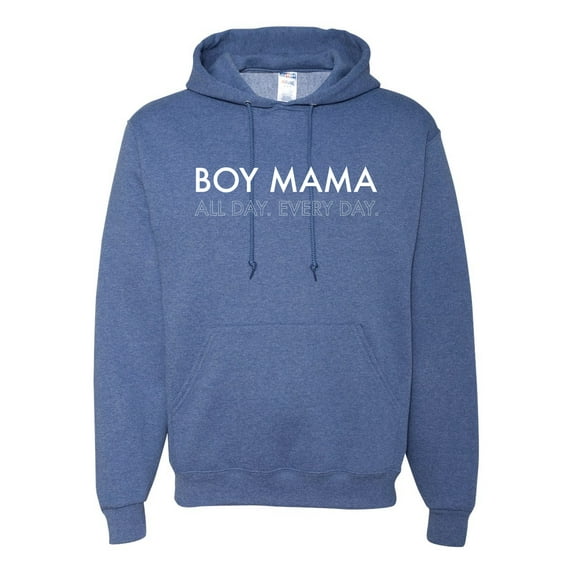 Boy Mama All Day Everyday Mom Son Gift | Mens Mother's Day Hooded Sweatshirt Graphic Hoodie, Vintage Heather Blue, Large
