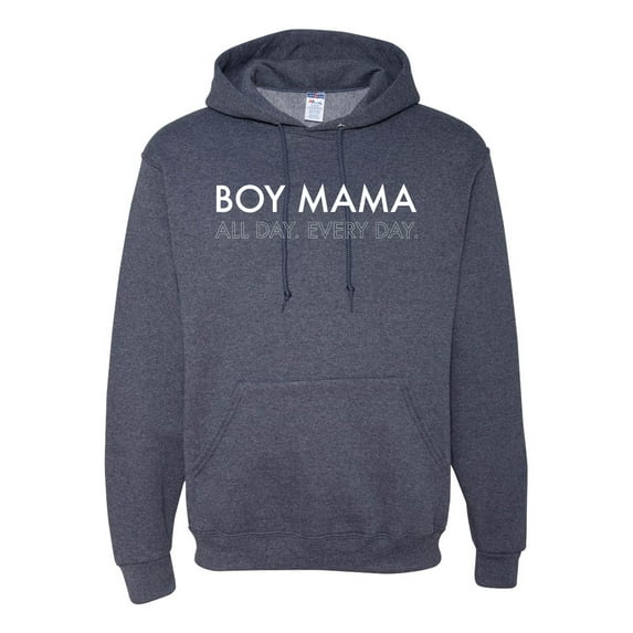 Boy Mama All Day Everyday Mom Son Gift | Mens Mother's Day Hooded Sweatshirt Graphic Hoodie, Vintage Heather Navy, Medium