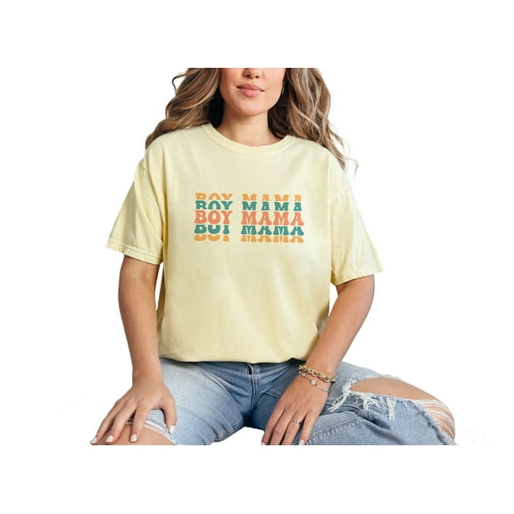 Boy Mama, Name for a Mother of One or More Boys, Groovy Retro Wavy Text, Butter Comfort Colors T-Shirt, Small