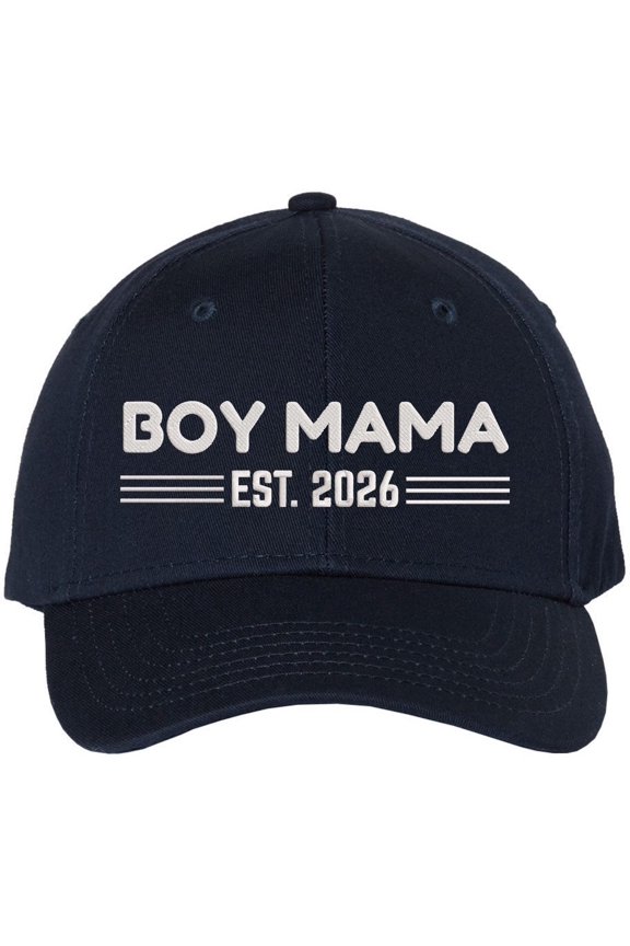 Boy Mama or Girl Mama Est 2026 Cap – Embroidered Mom Gift Hat – 100% Cotton Adjustable (Boy-NavyBlue)
