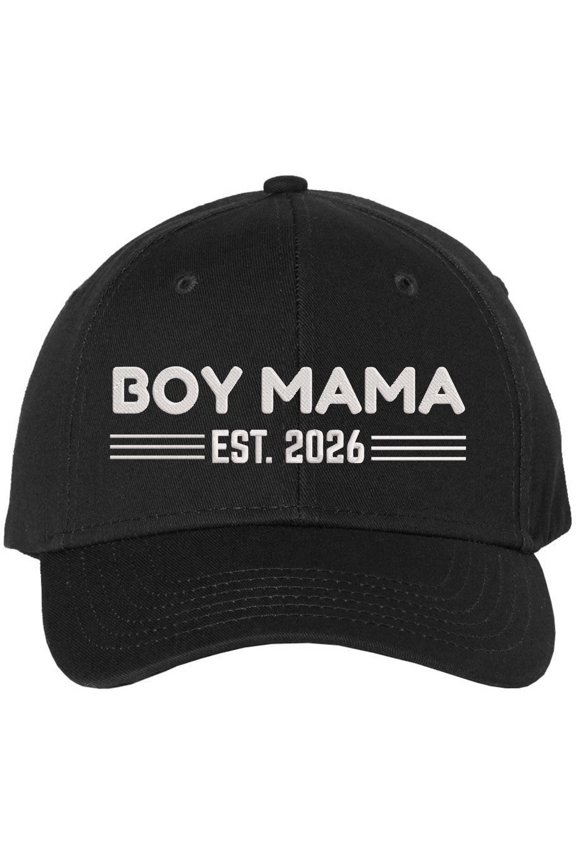 Boy Mama or Girl Mama Est 2026 Cap – Embroidered Mom Gift Hat – 100% Cotton Adjustable (BoyMama-Black)