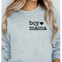 Boy Mama with Heart Pocket Logo Crew Sweatshirt - Classic Fit- White Color- S
