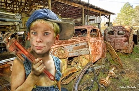Boy Mechanic Canvas Art - Robert Michaels (19 x 13)