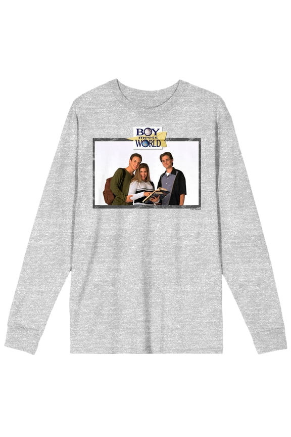 Boy Meets World Cory, Topanga, and Shawn Men's Heather Gray Long Sleeve Tee-XXL