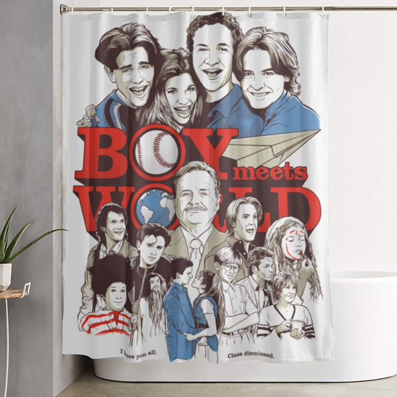 Boy Meets World Shower Curtain, Bathroom Bathtub Decor Curtain for Girls Boys Kids, Waterproof Fabric Bath Curtain with 12 Hooks 60x72 Inches Plastic