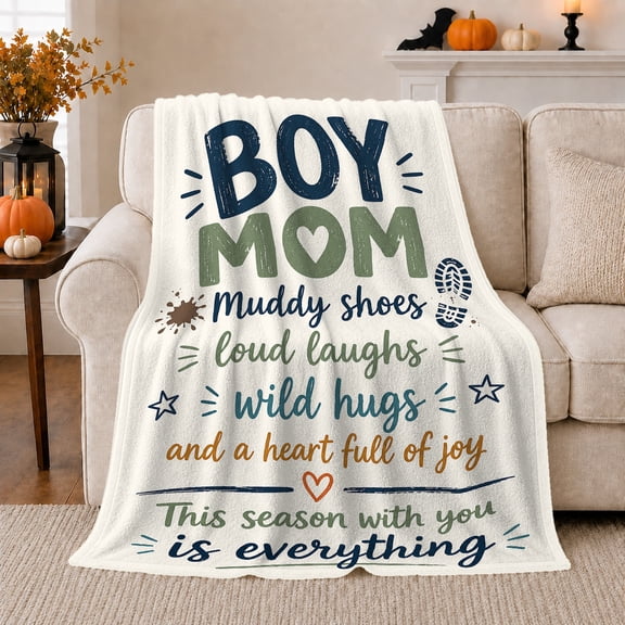 Boy Mom Autumn Pumpkin, Cozy Pet Portrait Pattern, Warm Flannel Blanket for Living Room and Reading Nook with Detailed Artwork, Cat Lovers Thanksgiving Gift, Pet Lover Home Decor