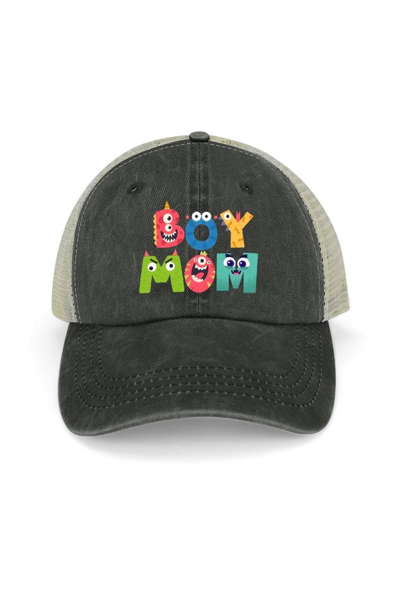Boy Mom Black Hat Adjustable Funny Fashion Unisex Baseball Cap for Men Women