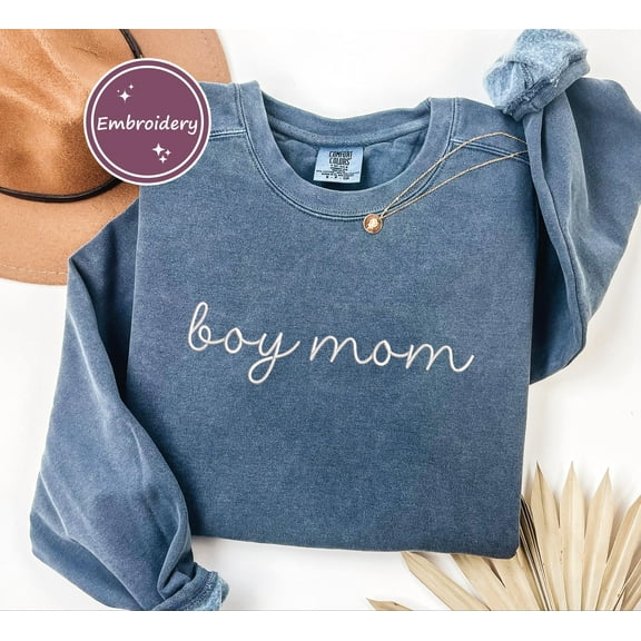 Boy Mom Embroidered Sweatshirt, Unisex Crewneck ,Mom Life Gift