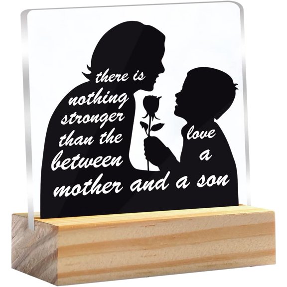 Boy Mom Gift Mother Son Love Quotes Clear Desk Decorative Sign Keepsake Present Mother and Son Acrylic Plaque With Wooden Stand Sign Desk Decor for Home Office 4x4 Inch