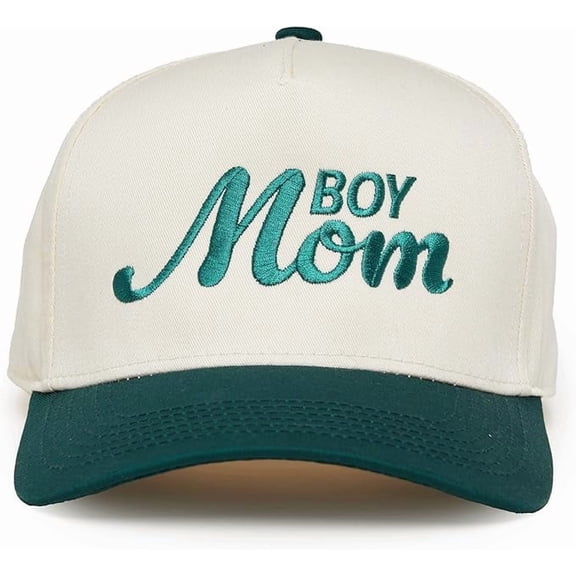 Funky Junque Trucker Hat – Vintage Two-Tone Snapback Baseball Cap with Embroidered Design - Boy Mom - Green/Beige