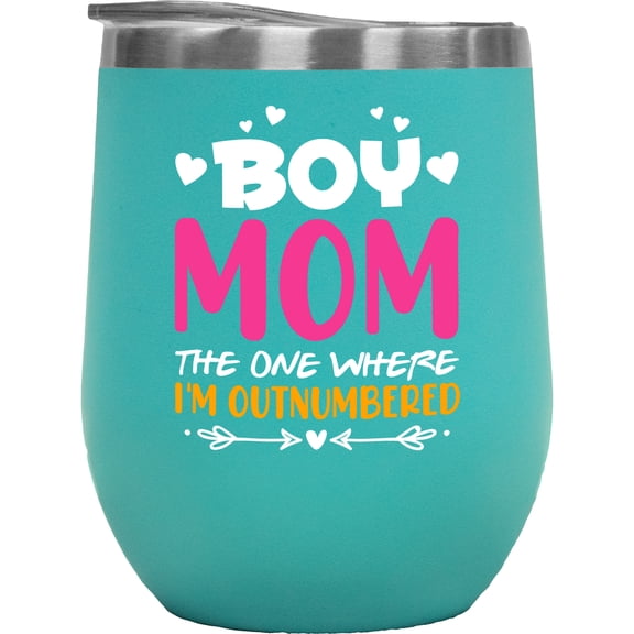 Boy Mom, The One Where I'm Outnumbered - Mother's Day or Birthday, Mint 12oz Wine Tumbler