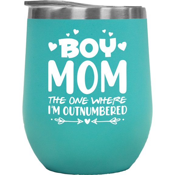 Boy Mom, The One Where I'm Outnumbered, Mother's Day or Birthday, Mint 12oz Wine Tumbler