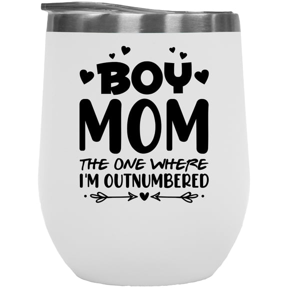Boy Mom, The One Where I'm Outnumbered, White 12oz Wine Tumbler