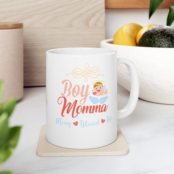 Boy Momma 11 oz Coffee Mug - Messy Blessed Life White Ceramic Gift