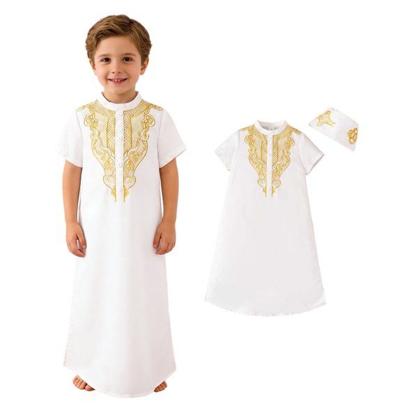 Boy Thobe Short Sleeve Embroidered White Thobe Ramadan Outfit Size 4-5 Years Boys Clothes