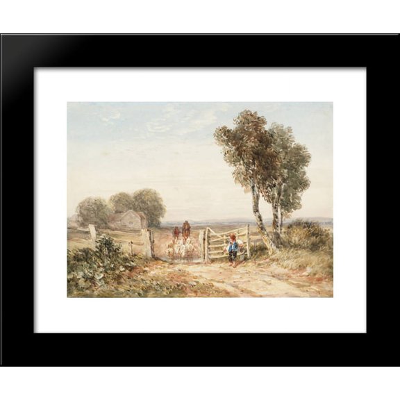 Boy Opening a Gate for Sheep 20x24 Framed Art Print by David Cox