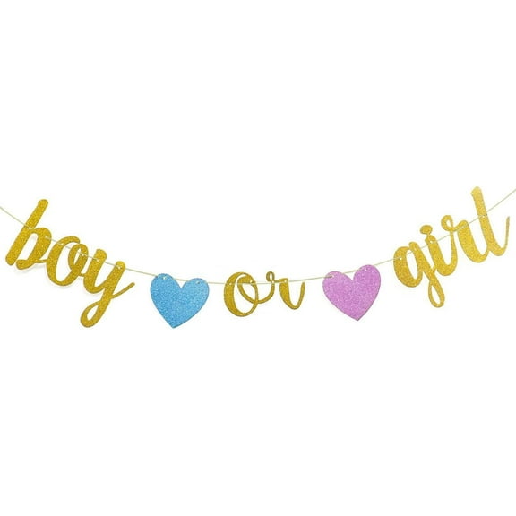 Boy Or Girl Banner with Hearts for Boy or Girl Baby Shower Gender Reveal Party Decor