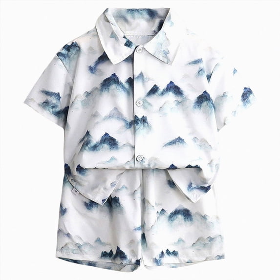 Boy Outfit Set Toddler Baby Boy Watercolor Floral Print Short Sleeve Button Down Shirt & Shorts 2-Piece Summer Outfit Toddler Boy Short Set