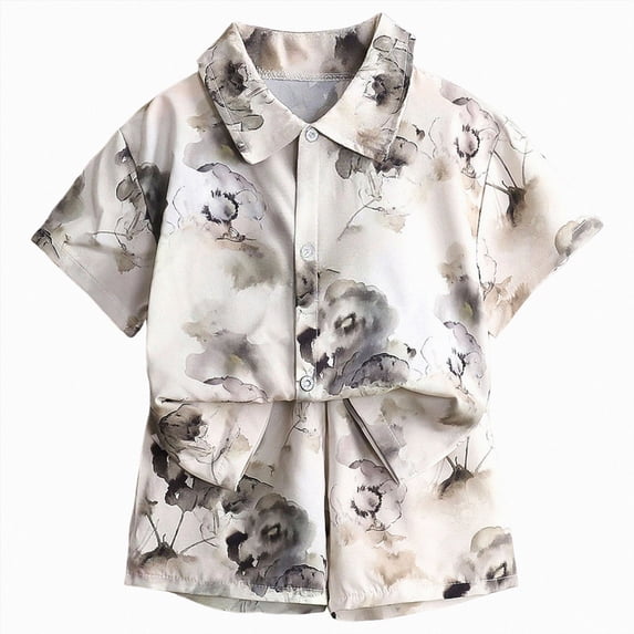 Boy Outfit Set Toddler Baby Boy Watercolor Floral Print Short Sleeve Button Down Shirt & Shorts 2-Piece Summer Outfit Toddler Boy Short Set