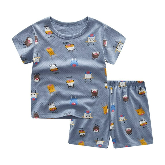 Boy Outfit Shorts Suits Outfit Kid Short Sleeve Shirt Top Casual Suit Summer Solid Short Sleeve Baby Boy Clothes Grey 18 Months-24 Months