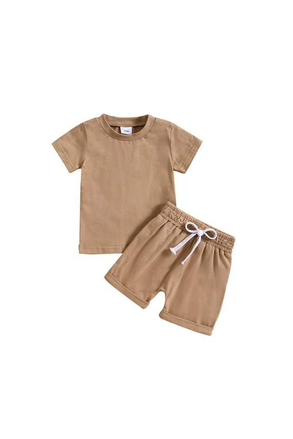 Boy Outfits Boys Short Sleeve Solid T Shirt Tops Shorts Set Toddler Boy Clothes Gold 2 Years-3 Years
