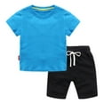 thumbnail image 1 of Boy Outfits Crew Neck Short Sleeved Summer Solid Color Children's Shorts Two Piece Suit Blue Clothing Sets Sizes 7-8 Years, 1 of 3