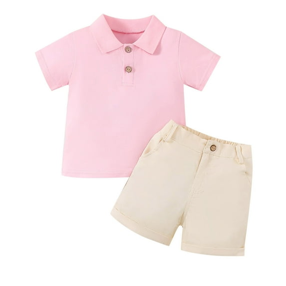 Boy Outfits Set Pink Polo Shirt & Shorts Sets Lapel Collar Summer Outfits Outfit Boy 12-18 Months