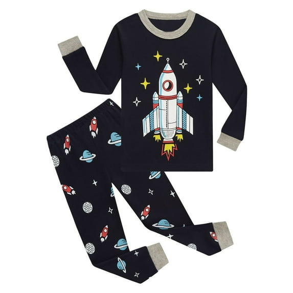 Boy Outfits Size 7 Toddler Baby Boys Girls Pajamas Kids 2 Piece Pj's Long Sleeve Print Sleepwear Clothes Set Outfits,Z6-Dark Blue