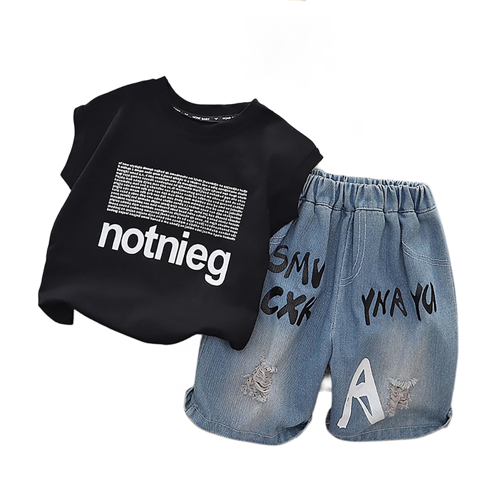 Boys Unbeatable Print Red T-Shirt with Denim Shorts Summer Outfit Set main image 1