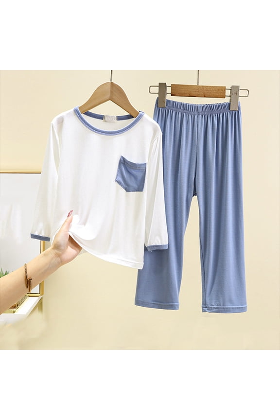 Girls Pajamas Set Blue Long Sleeve Pullover Crewneck Soft Shirts Pants Set Toddler Cute Clothes for Girls 11-12 Years