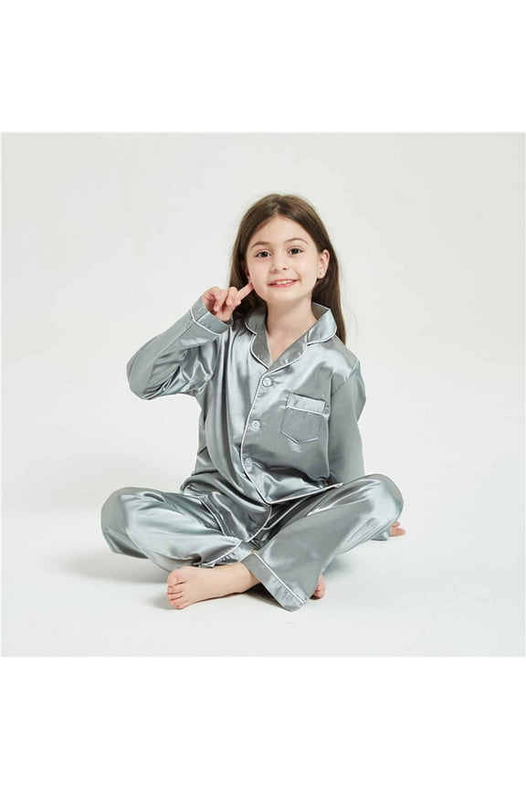 Boy Pajamas Set Grey Button Down Solid Tops T Shirt Set Pjs Sleepwear Outfits Girls Satin Pajamas Size 13-14 Years