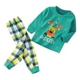 thumbnail image 1 of Boy Pajamas Sets Cartoon Print Long Sleeve Top Trousers Round Neck Loose Comfy Air Conditioning Clothes Fall Winter 2-Piece Sleepwear Pjs for Kids 3-4 Years（Green）, 1 of 3