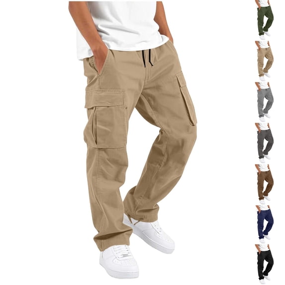 Boy Pants Children's Solid Color Loose Casual Fashionable Elastic Waist Casual Sports Workwear Pants Kids Khaki 14-15Years