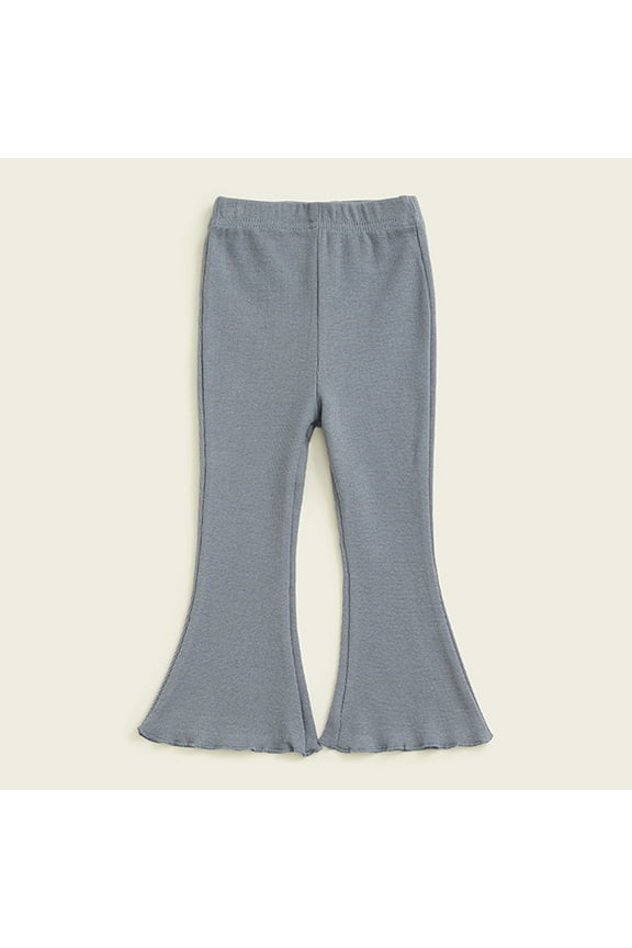 Boy Pants Kids Girls Ribbed Knit Flare Pants Ruffle Bell Bottoms Elastic Waist Leggings Boot Cut Trousers Blue 3Y